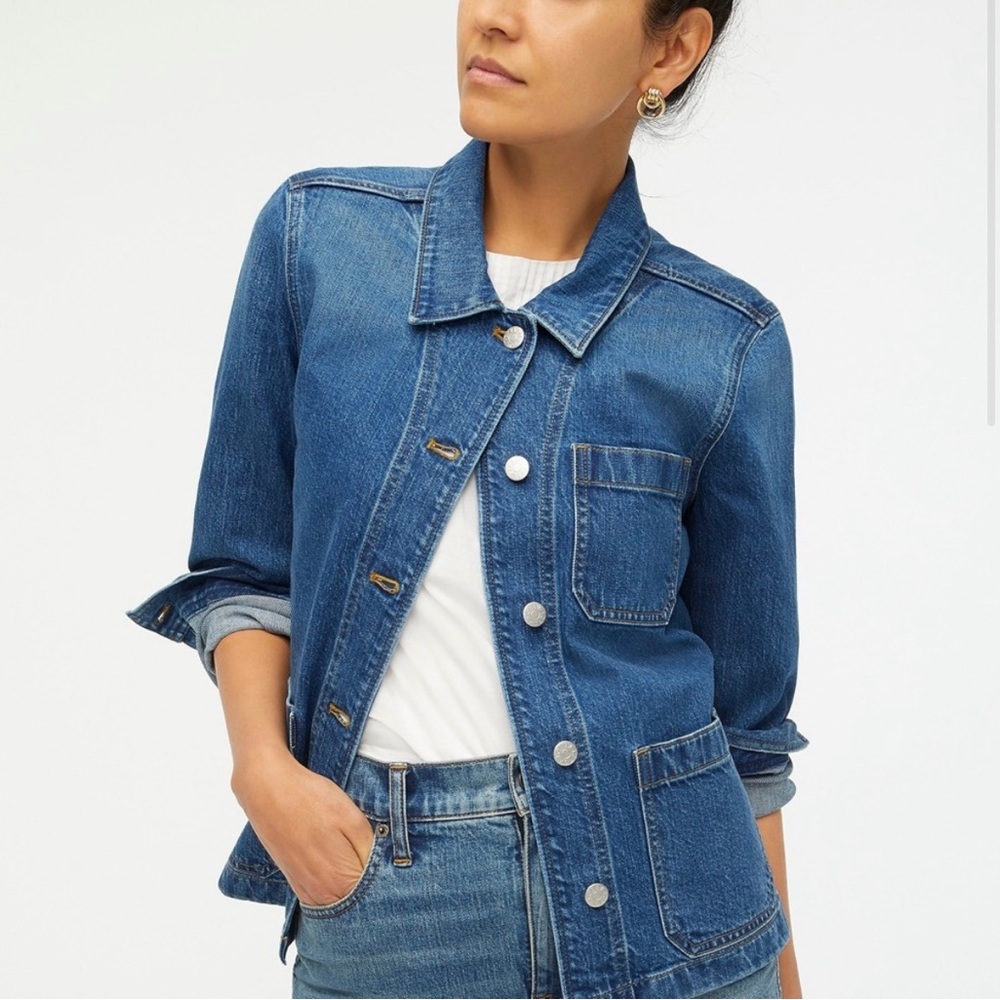 J. Crew Denim Oversize Chore Jean Utility Jacket with Pockets Size XXS